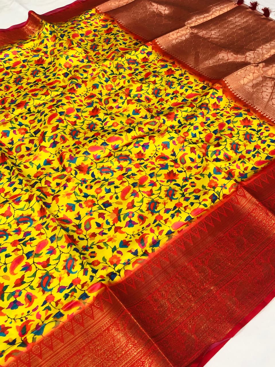Banarasi Silk Pichwai Kalamkari Saree with Zari Gold Kanchi Weaving