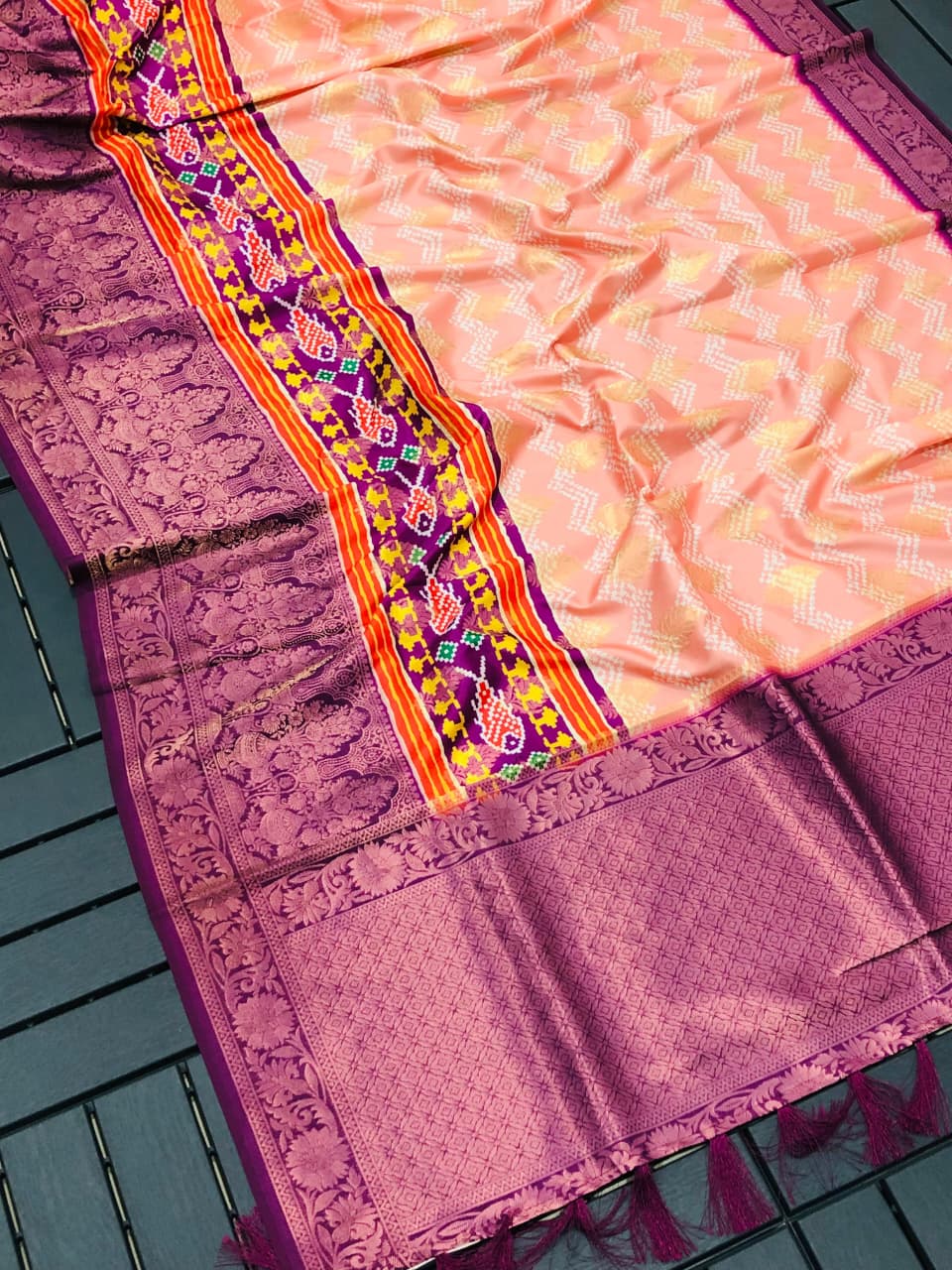 Banarasi Silk Pichwai Kalamkari Saree with Zari Gold Kanchi Weaving