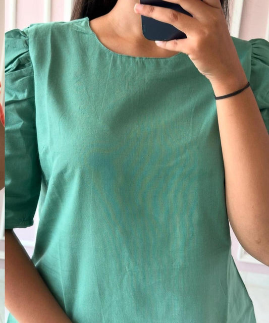 Cotton Puff Sleeve Coord Set with Culottes Palazzo Pant