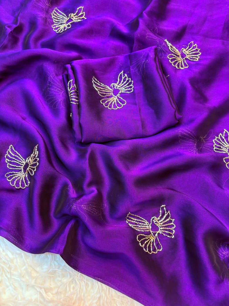 Rangoli Fabric Saree with Beads Work Bird Design & Matching Blouse