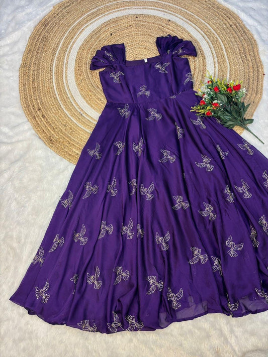 Rangoli Silk Maxi Gown with Sparrow Beads Aari Work