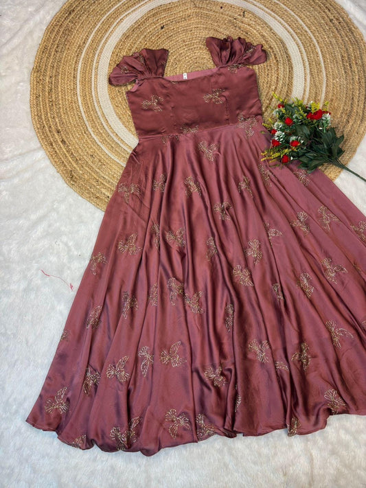 Rangoli Silk Maxi Gown with Sparrow Beads Aari Work