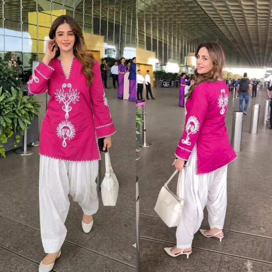 Ranipink Cotton Embroidered Farshi Salwar Kurta Cord Set