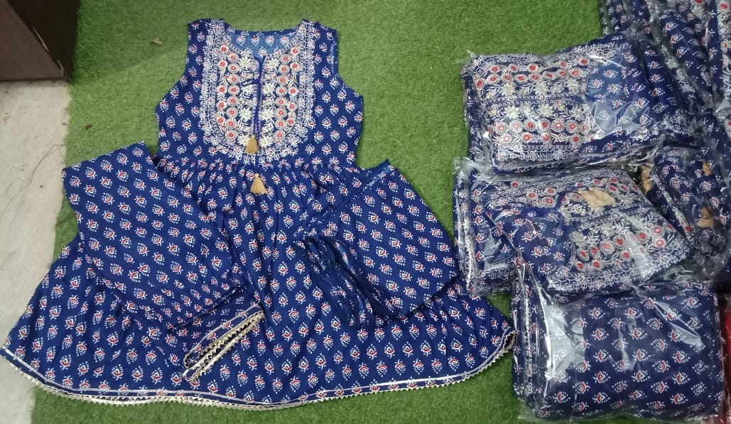 Rayon Embroidered & Printed Sharara Set with Dupatta