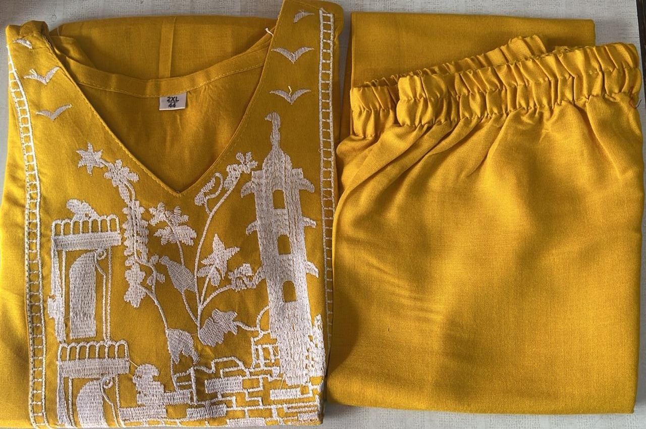 Rayon Embroidered Top with Palazzo Pant Set