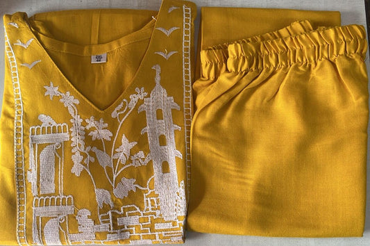 Rayon Embroidered Top with Palazzo Pant Set