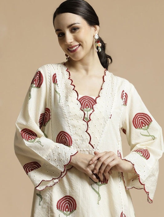 Red Floral Cotton Kurta Palazzo/Dress Set