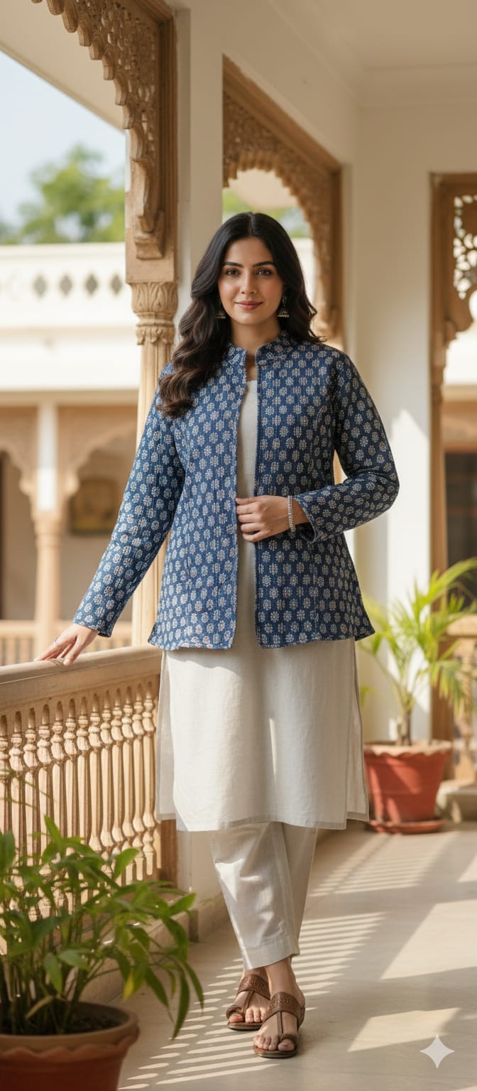 Reversible Cotton Jacket with Cotton Filling & Pocket