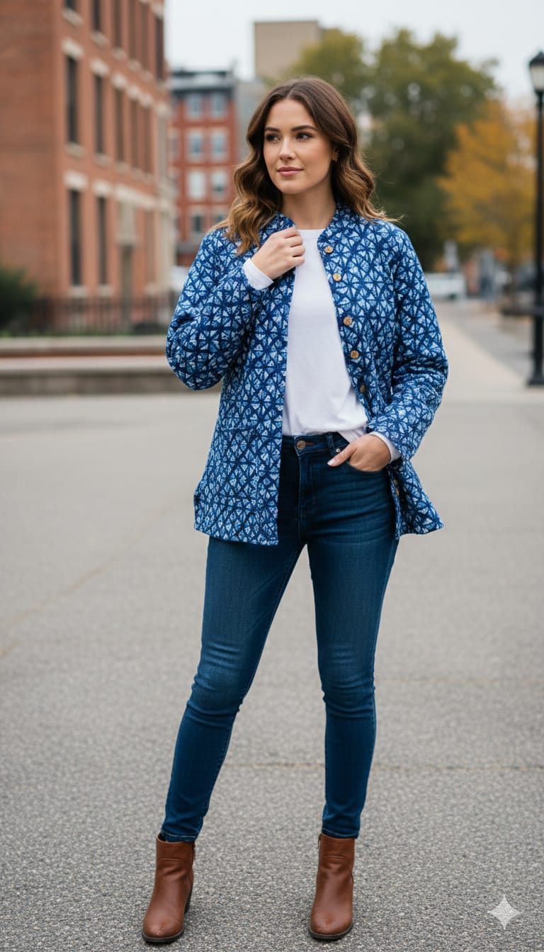 Reversible Cotton Jacket with Cotton Filling & Pocket