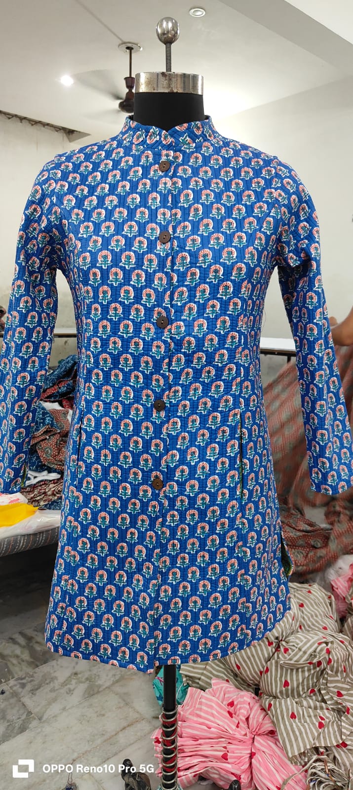 Reversible Cotton Quilted Long Coat with Pockets