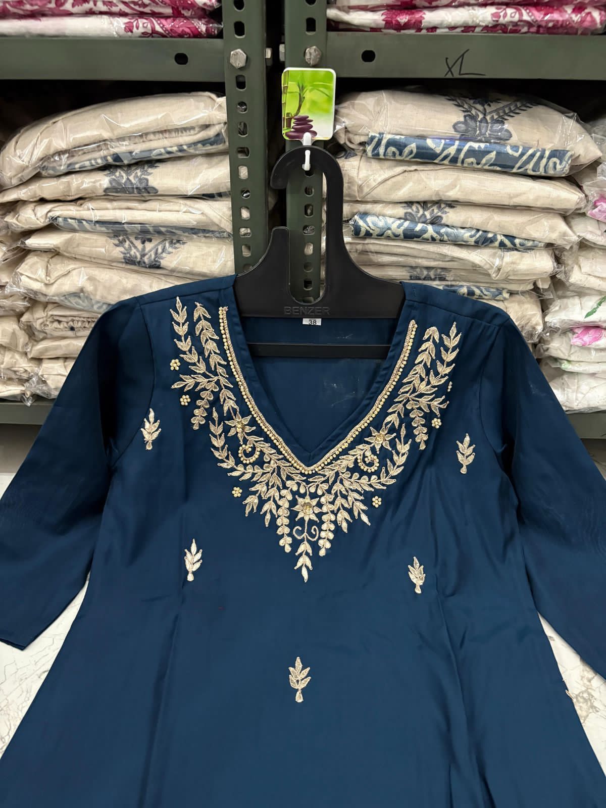 Roman Modal Silk Kurti Pant Set with Gota Patti & Chiffon Jacquard Dupatta