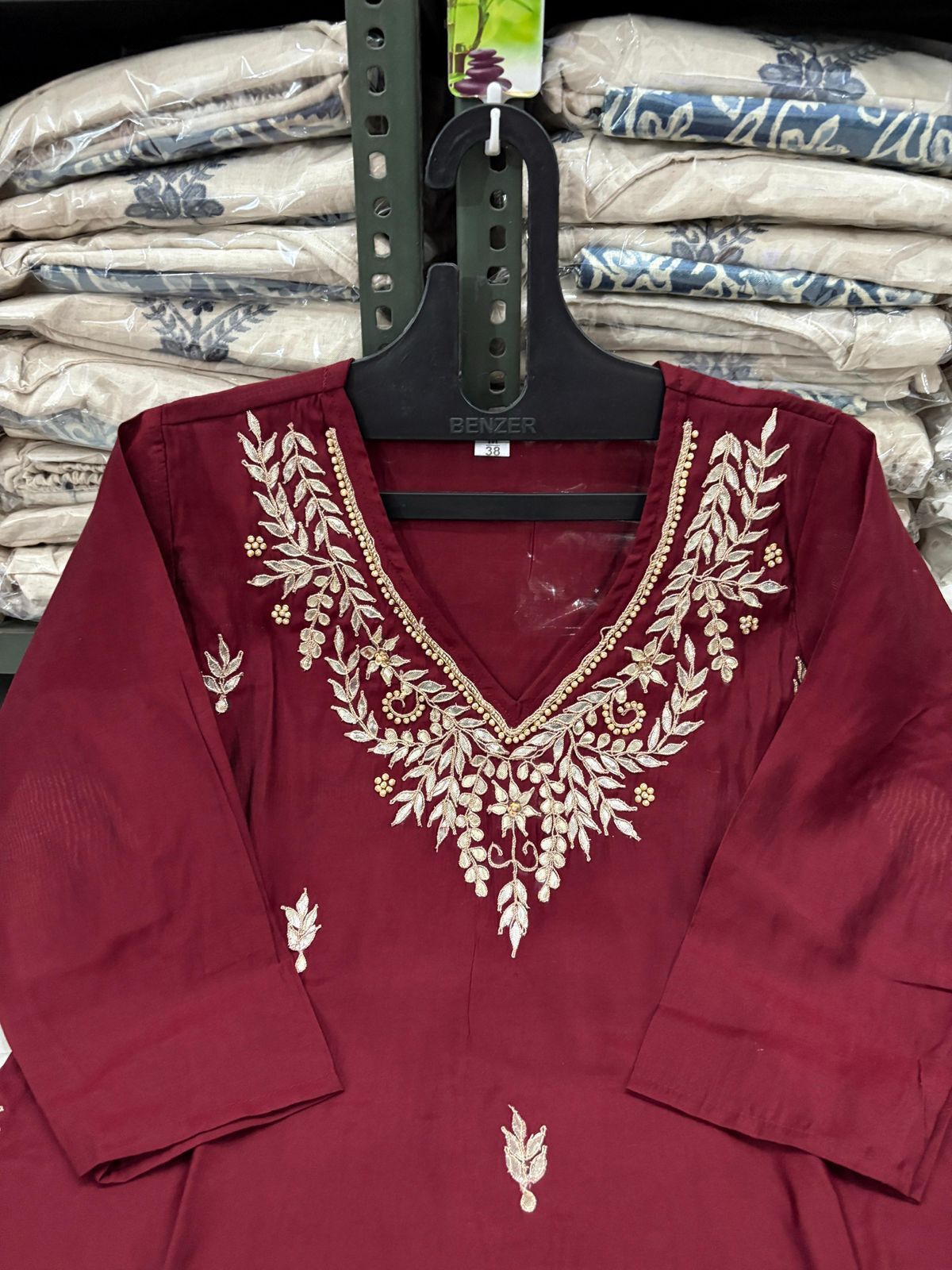 Roman Modal Silk Kurti Set with Chiffon Dupatta & Gota Patti Work