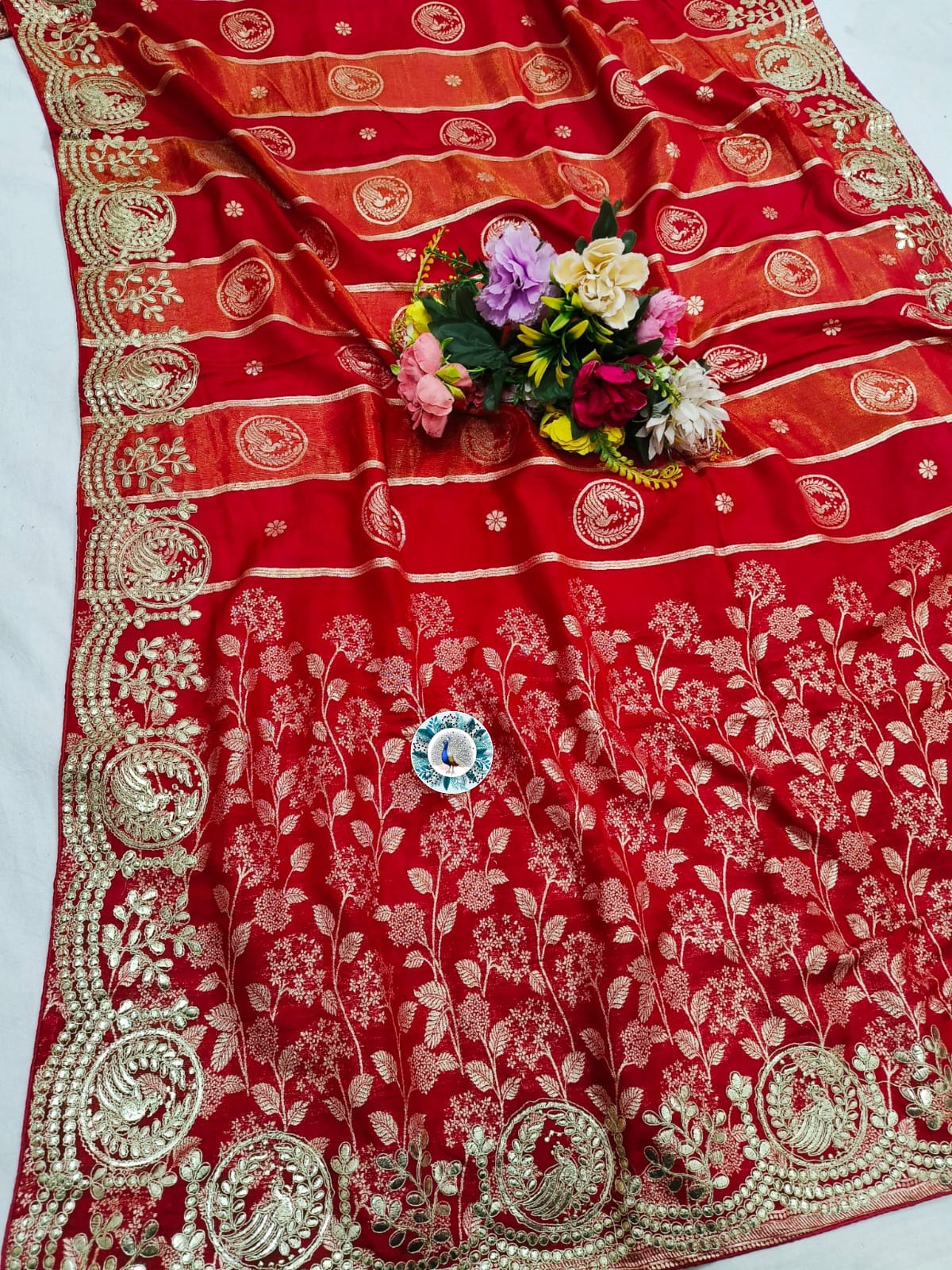 Russian Silk Saree with C Pallu Gotta Foil Work & Woven Zari