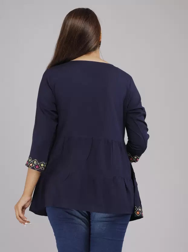 Blue Rayon Top with Embroidery