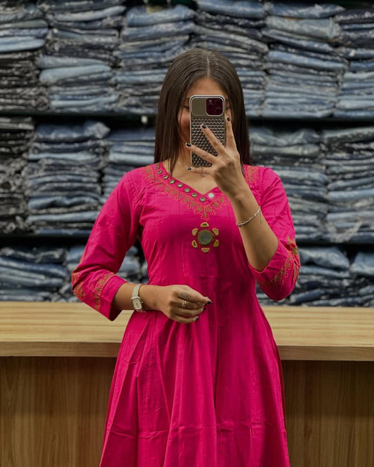 Sanganeri Buta Print Flared Anarkali Kurta Set - Cotton with Adda Work