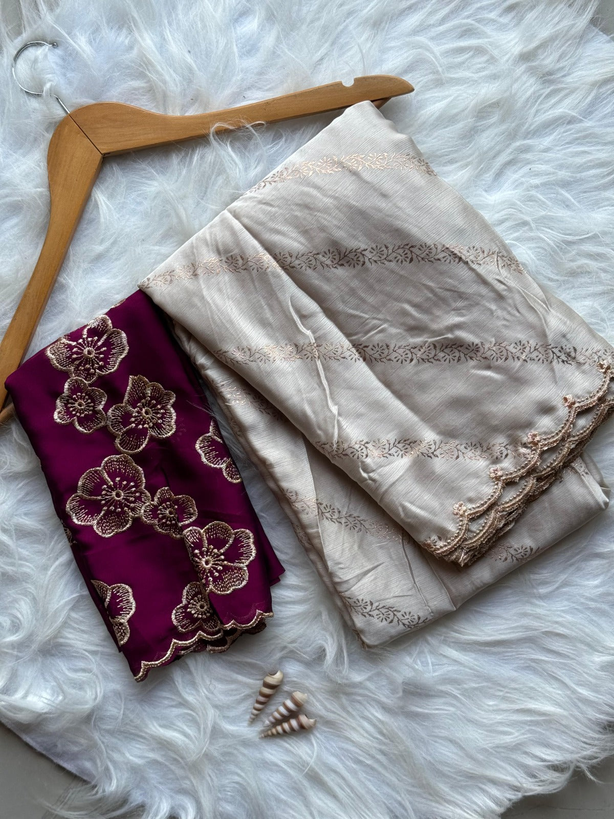 Satin Chiffon Lehriya Floral Saree with Embroidered Contrast Blouse