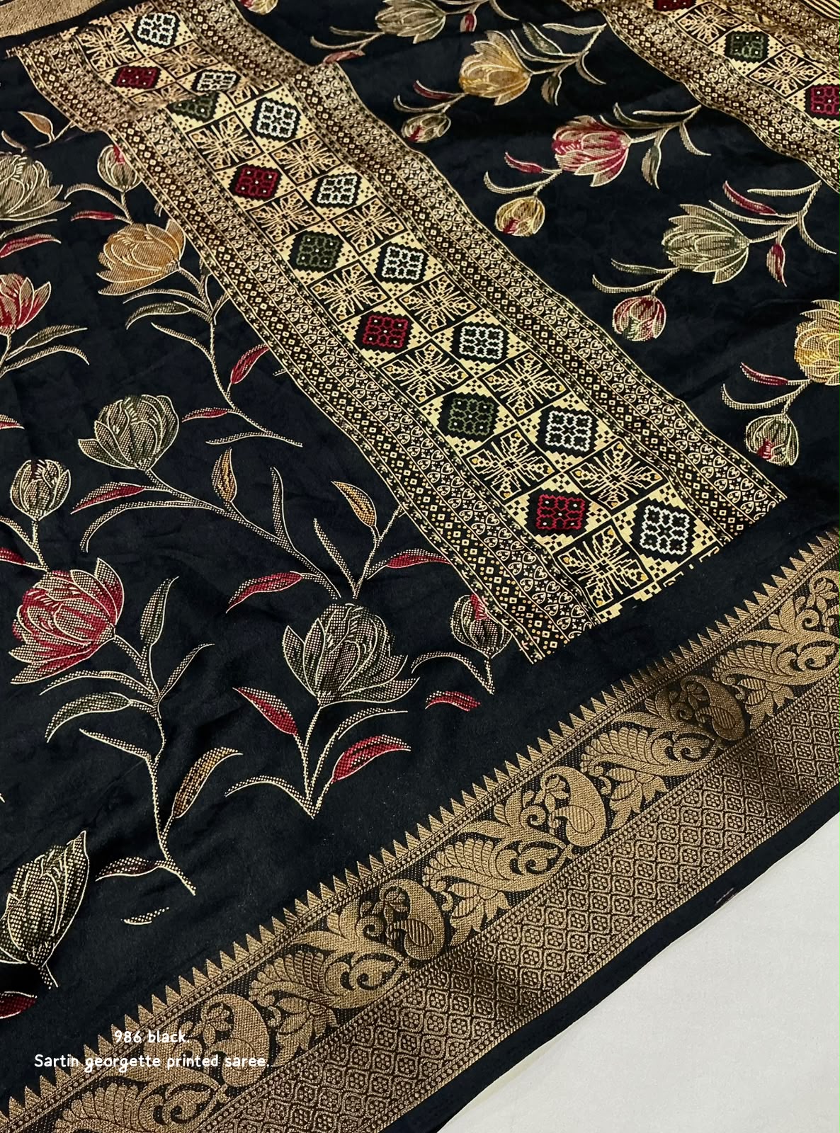 Satin Georgette Kashmiri Print Saree with Zari Pattu Border