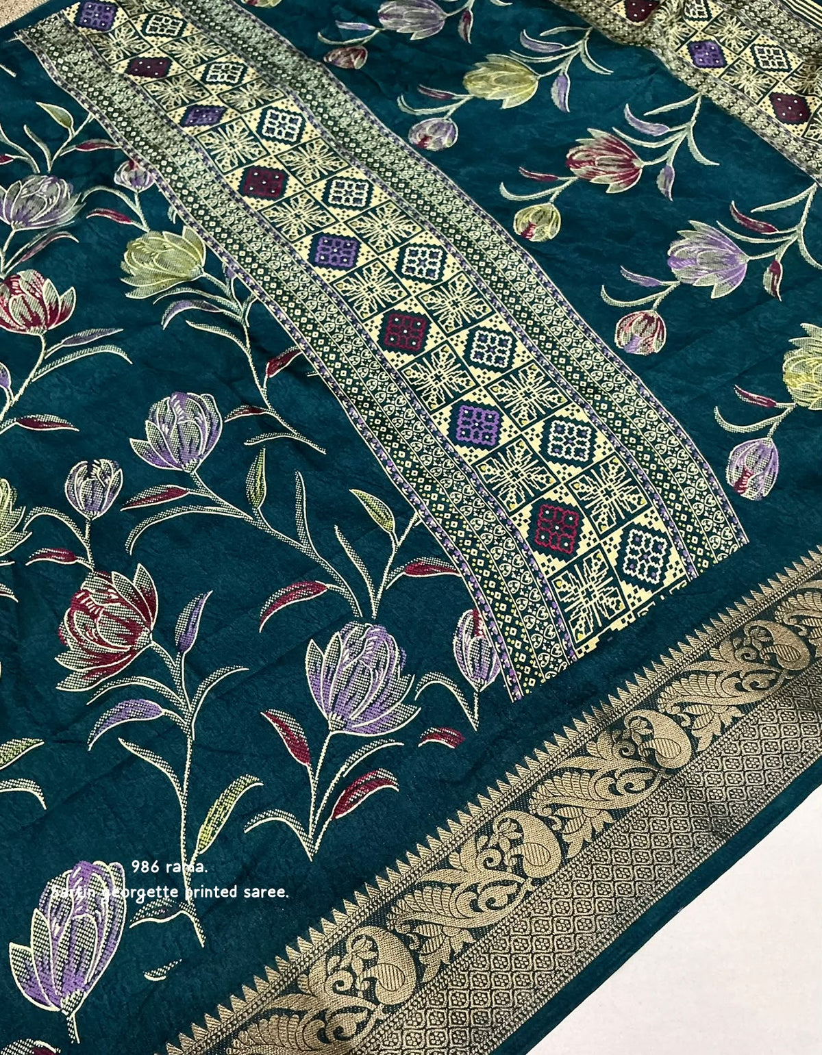 Satin Georgette Kashmiri Print Saree with Zari Pattu Border