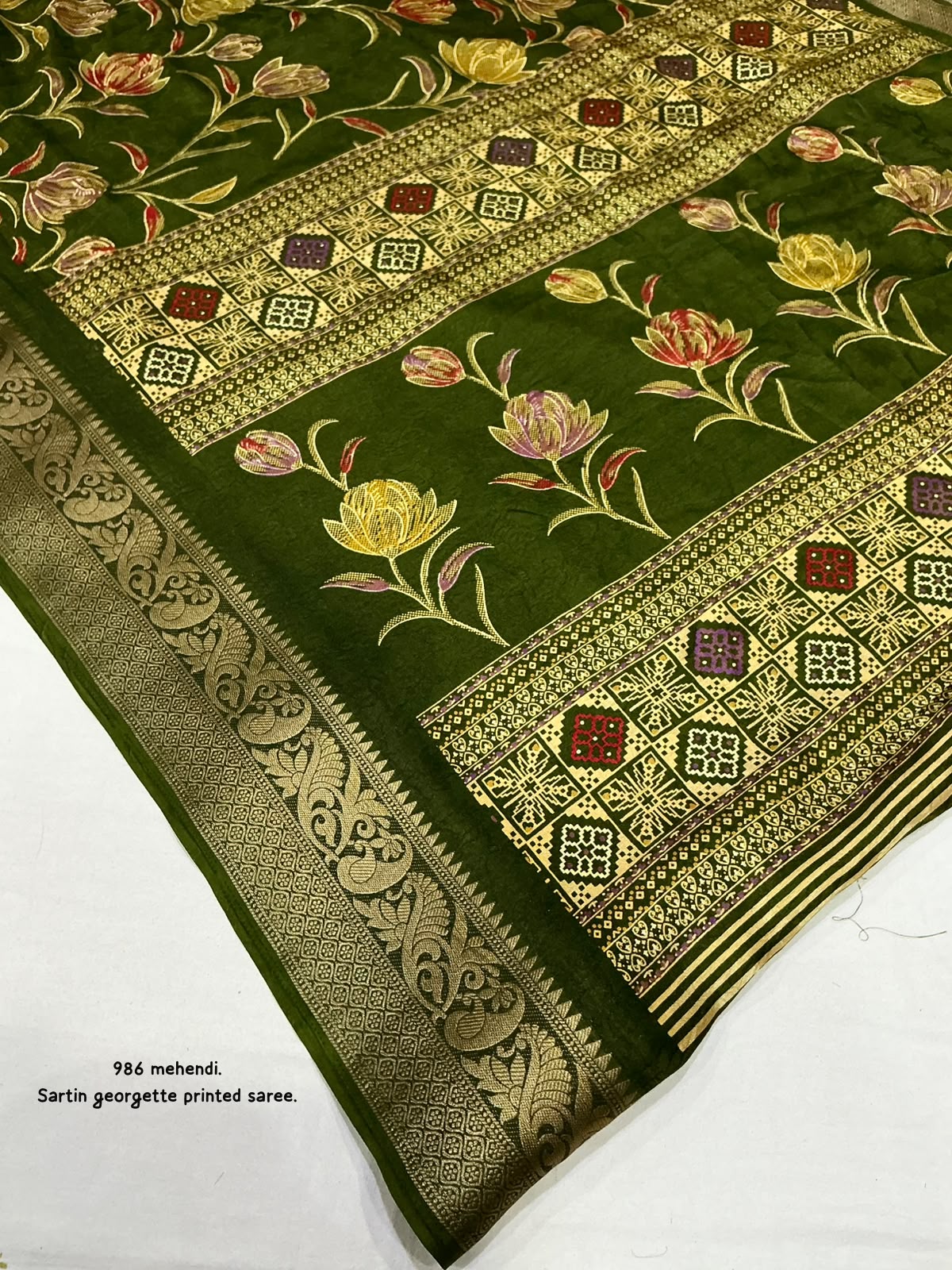 Satin Georgette Kashmiri Print Saree with Zari Pattu Border