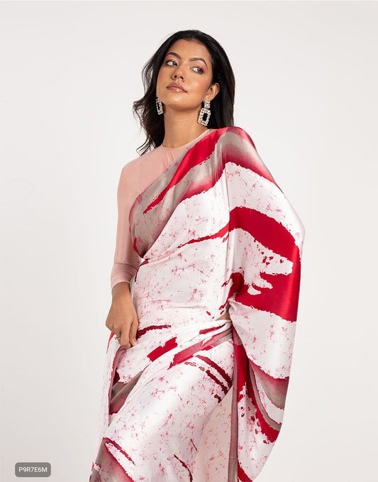 Satin Silk Saree with Digital Print Blouse Piece