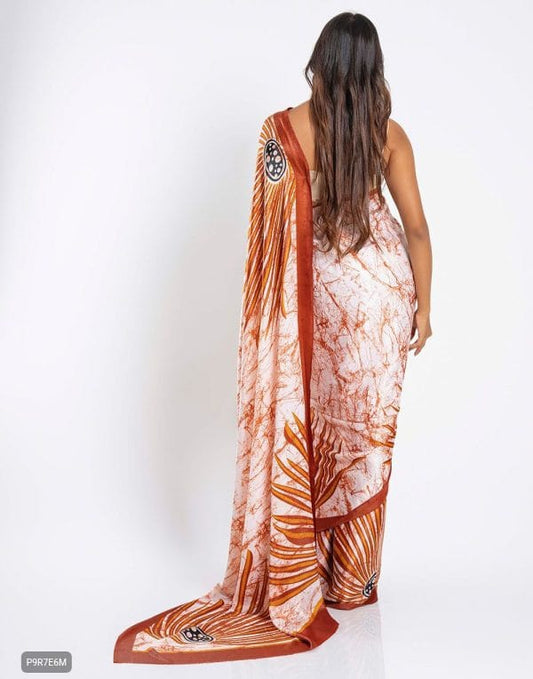 Satin Silk Saree with Digital Print Blouse Piece