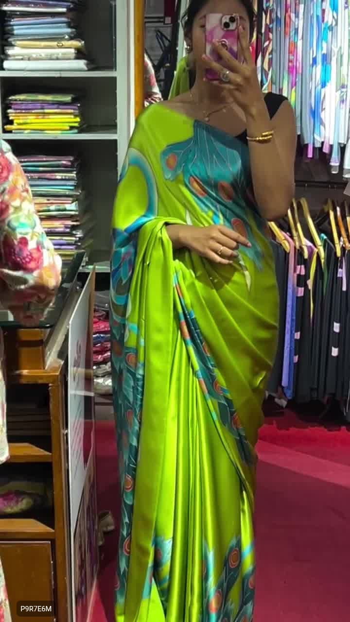 Satin Silk Saree with Digital Print Blouse Piece