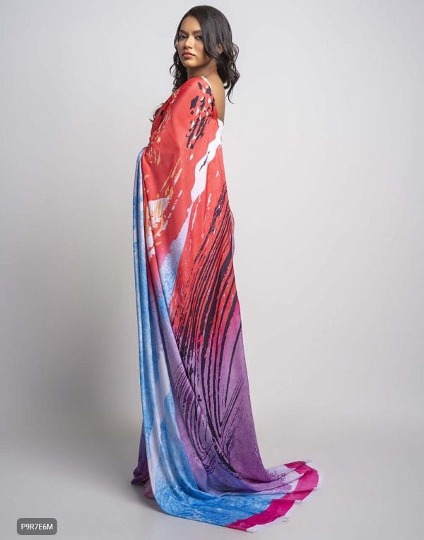 Satin Silk Saree with Digital Print Blouse Piece
