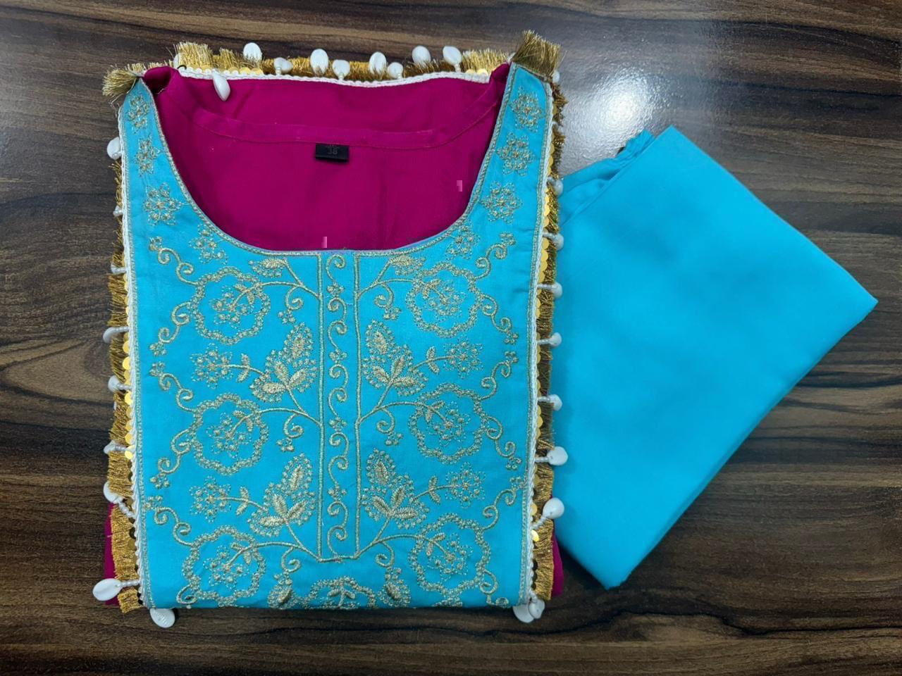 Sequence Embroidered Rayon Silk Kaftan & Pant Set