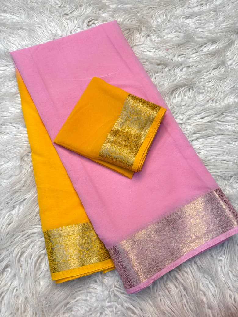 Shaded Chiffon Saree with Jacquard Border & Contrast Blouse
