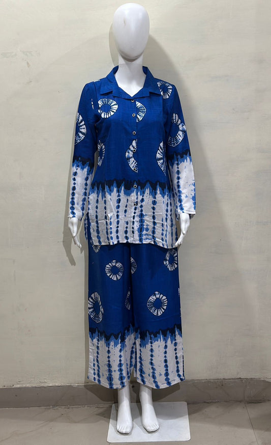 Shibori Printed Rayon Slub Full Sleeve Co-Ord Set for Women