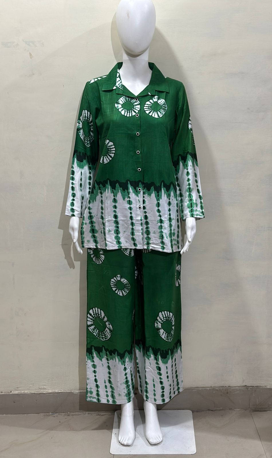 Shibori Printed Rayon Slub Full Sleeve Co-Ord Set for Women