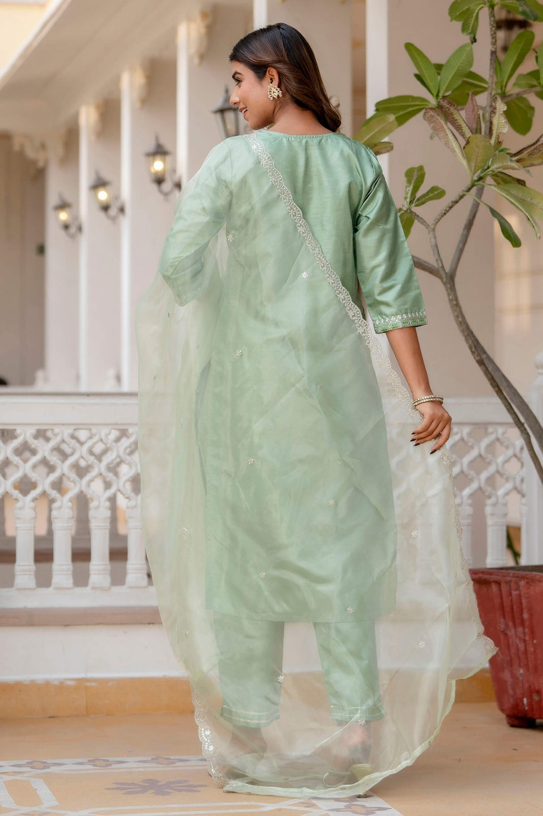 Silk Blend Embroidered Kurta Set with Silk Dupatta