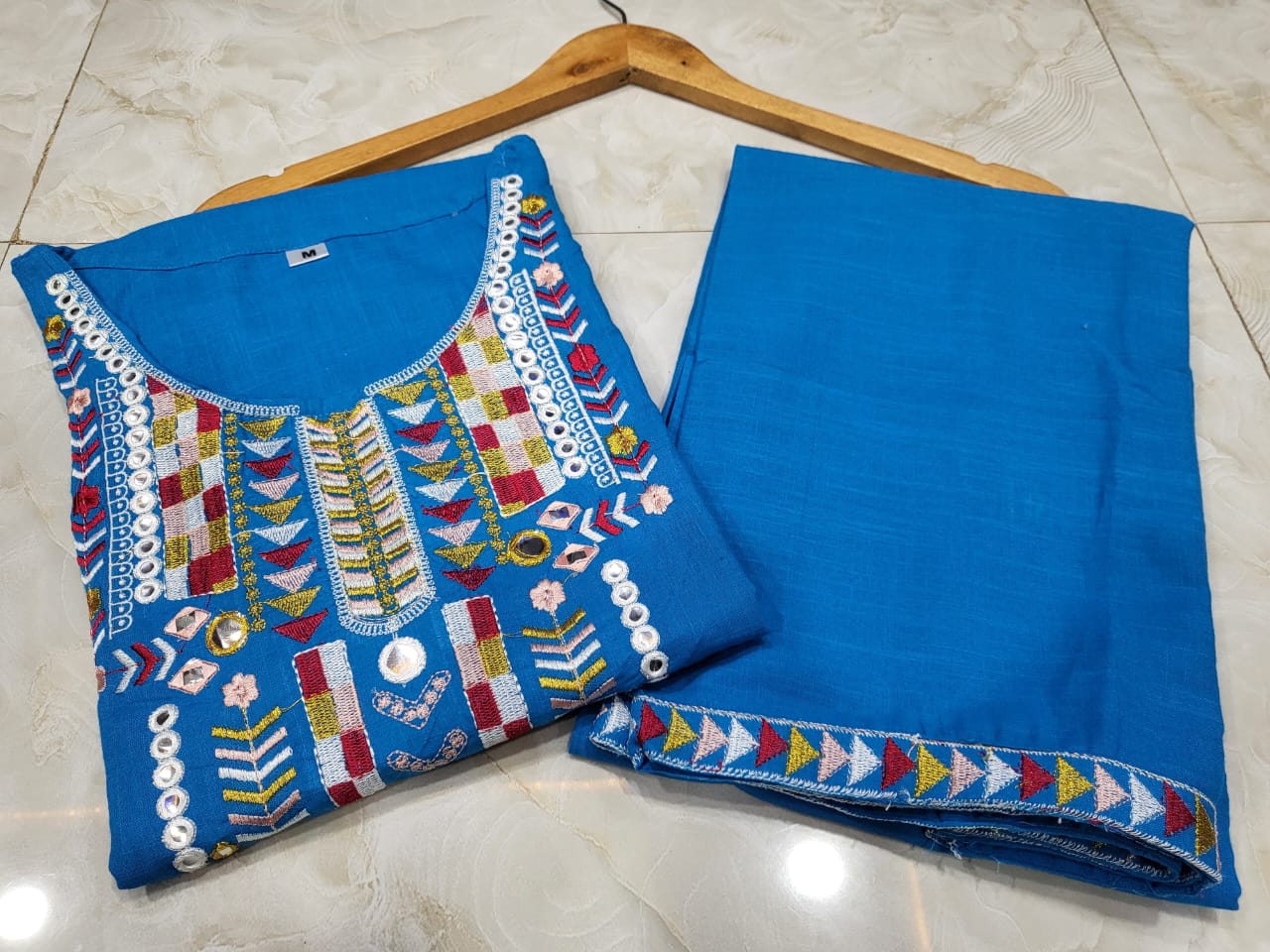 Sleeveless Cotton Embroidered Kurta Set with Palazzo