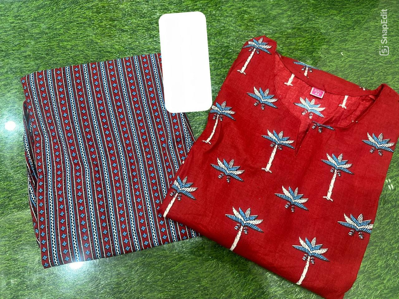 Cotton Kurti with Lace Accents (Pant Included)