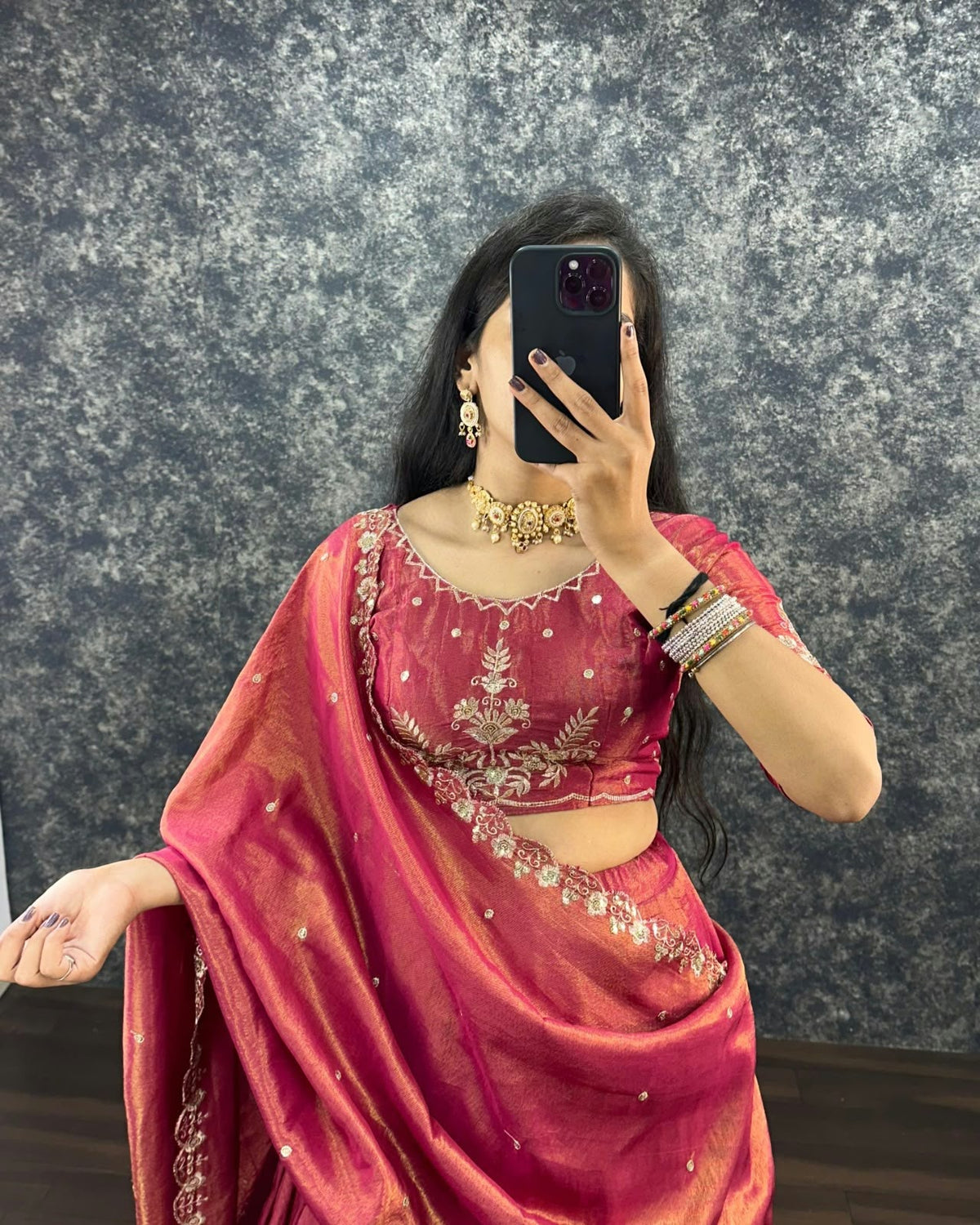 South Tissue Embroidery & Sequence Work Lehenga Choli Set with Dupatta