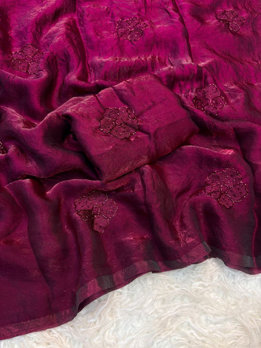 Space Fancy Silk Saree with Beads work & Viscose Thread Embroidered Butti Work