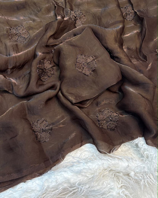 Space Fancy Silk Saree with Beads work & Viscose Thread Embroidered Butti Work