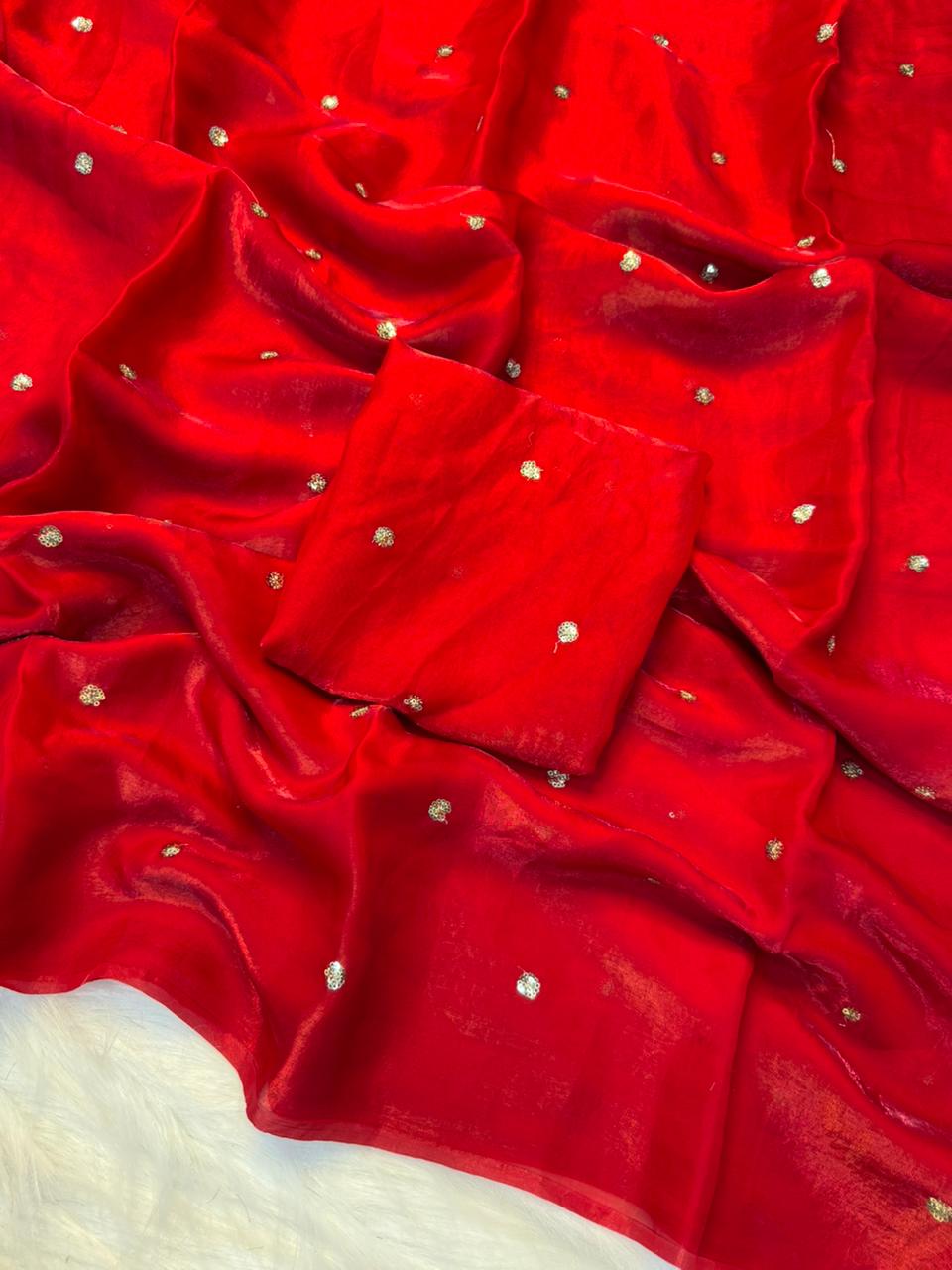 Space Silk Saree with Sequins Butti Work & Blouse
