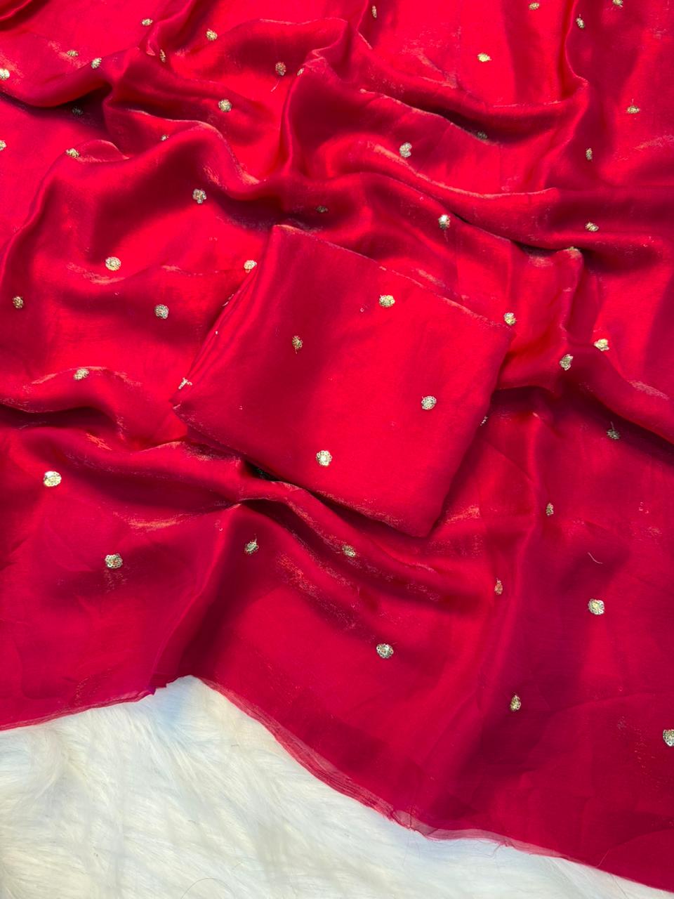 Space Silk Saree with Sequins Butti Work & Blouse