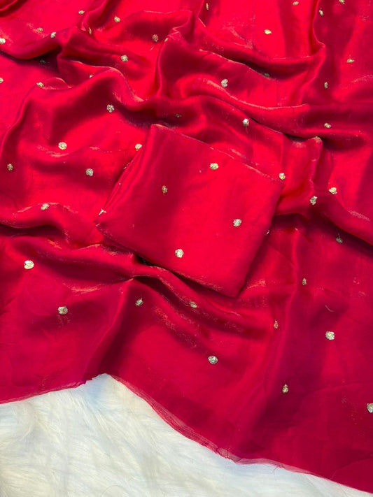 Space Silk Saree with Sequins Butti Work & Blouse