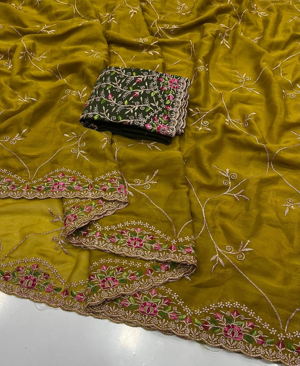 Star Georgette Saree with Embroidery & Running Blouse