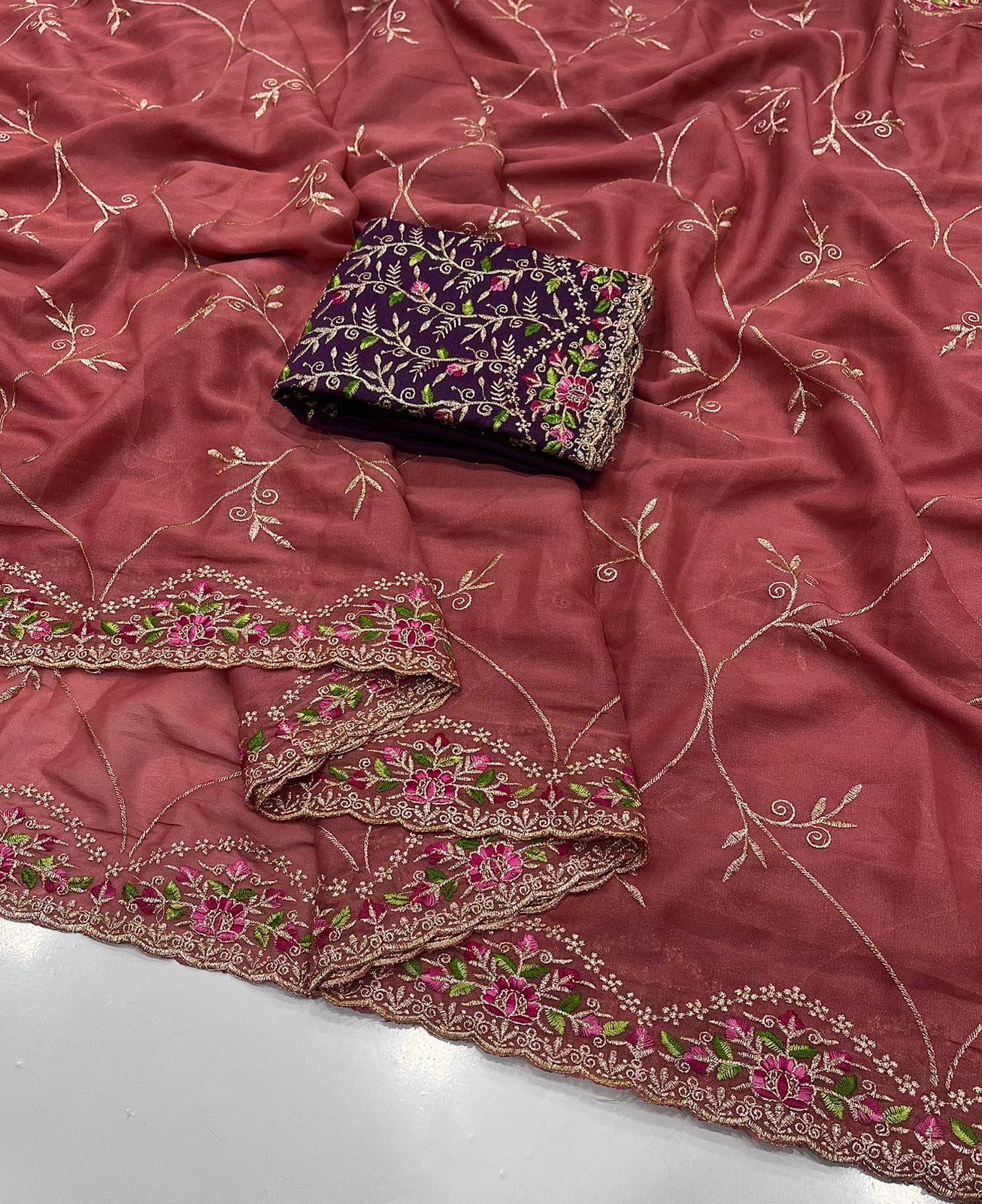 Star Georgette Saree with Embroidery & Running Blouse