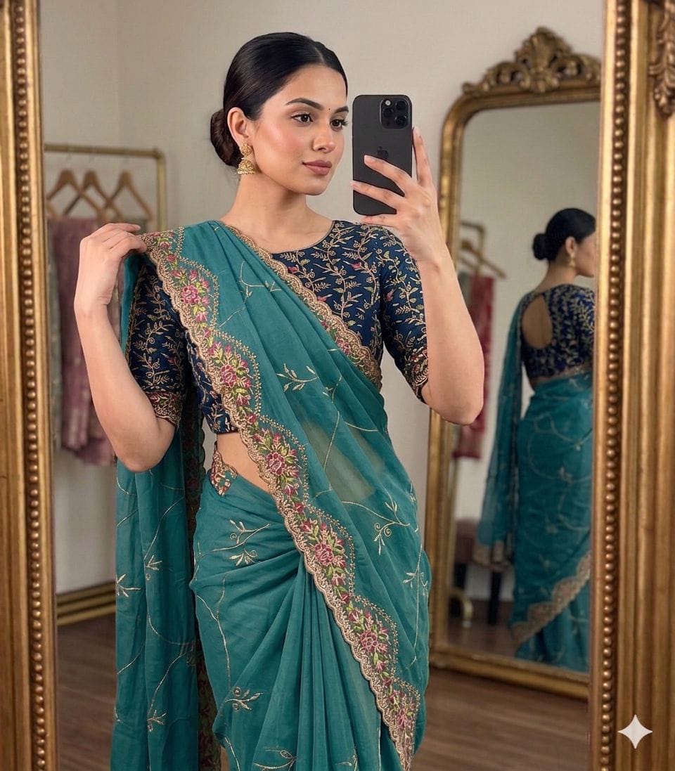 Star Georgette Saree with Embroidery & Running Blouse