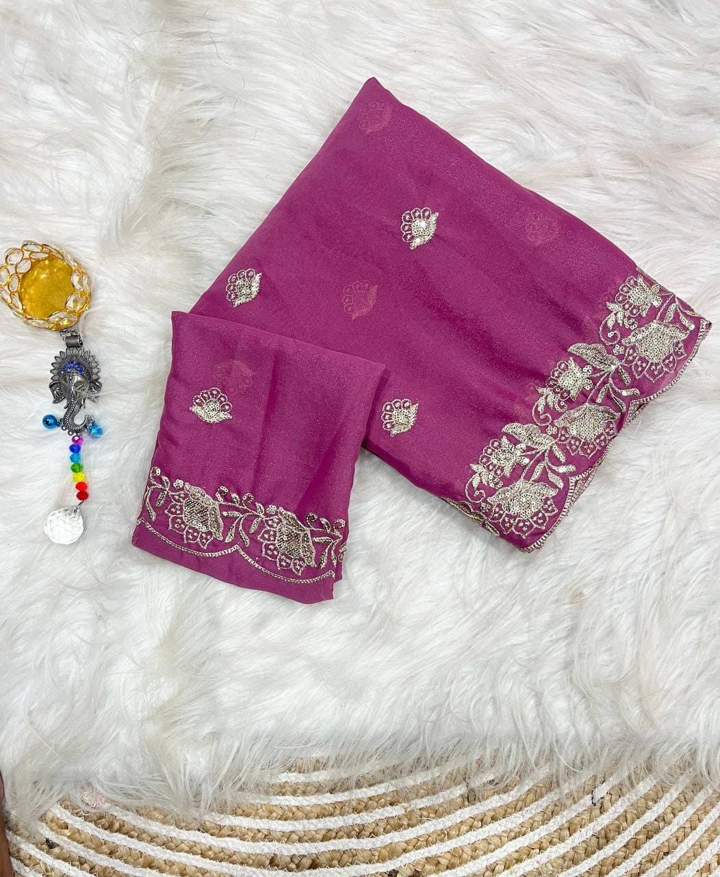 Star Georgette Sequin Work Saree with Embroidered Running Blouse