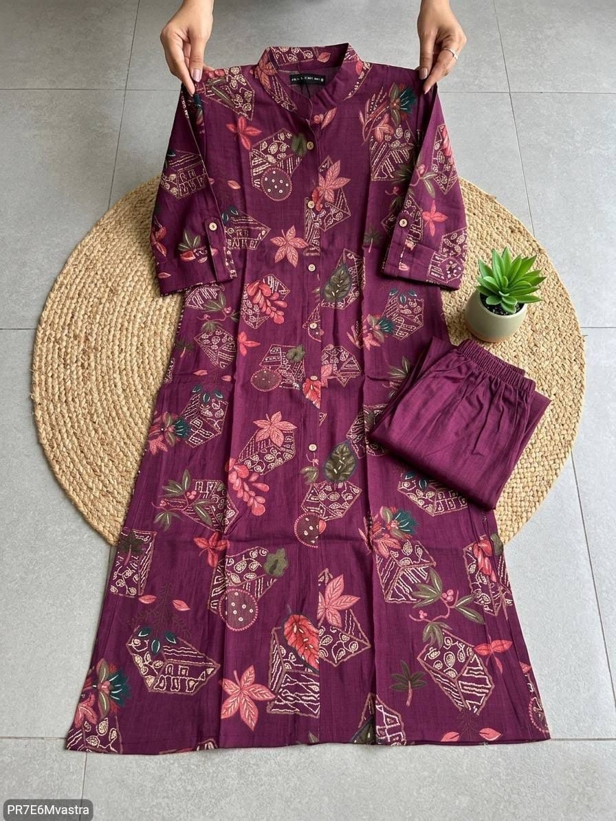 Floral Printed Textured Cotton Kurta Set with Pocket