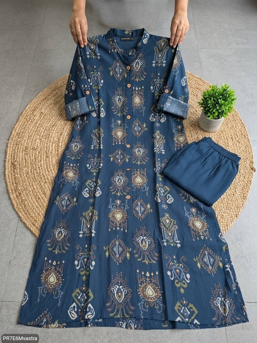 Floral Printed Textured Cotton Kurta Set with Pocket
