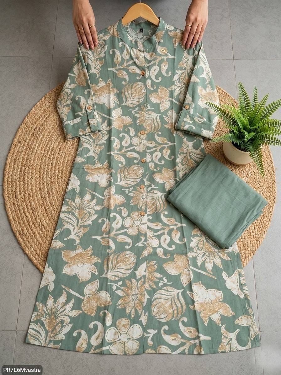 Floral Printed Textured Cotton Kurta Set with Pocket