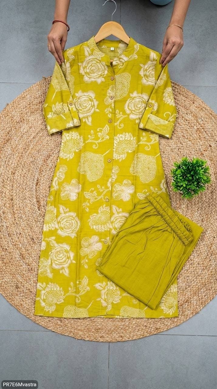 Floral Printed Textured Cotton Kurta Set with Pocket