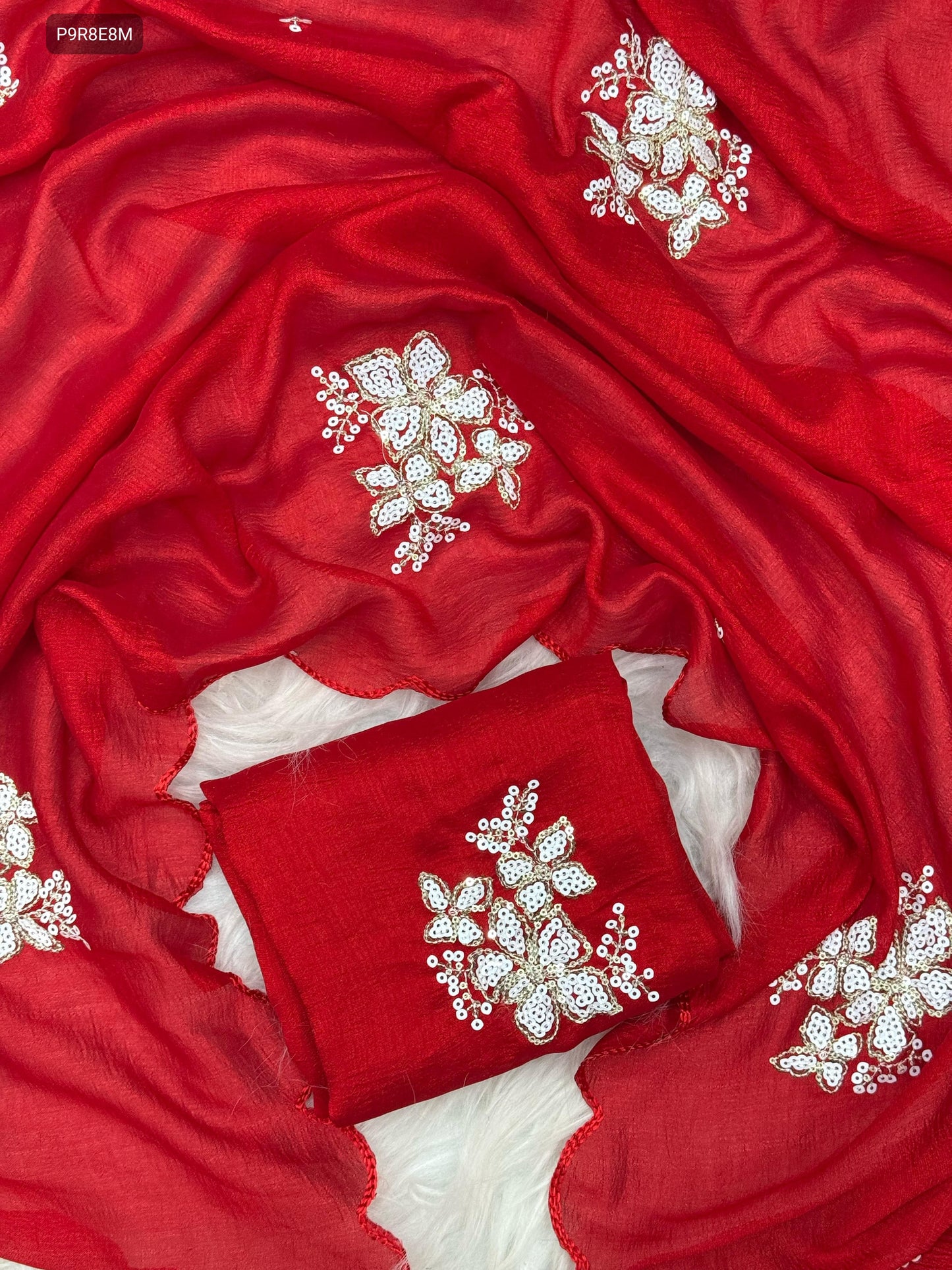 Two-Tone Vichitra Silk Saree with 3mm Sequins & Arco Border