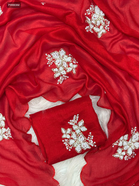 Two-Tone Vichitra Silk Saree with 3mm Sequins & Arco Border